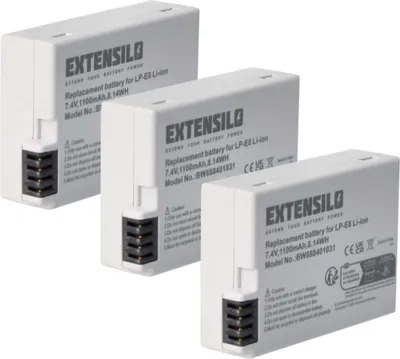 Produktbild von EXTENSILO 3x Akku Ersatz für Canon LP-E8 für Kamera (1100 mAh, 7,4 V, Li-Ion)