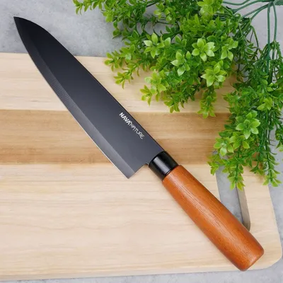 Obrázok produktu pre Kuchársky nôž 19 cm: Ergonomická drevená rukoväť, Elegantná čierna