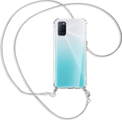Produktbild von Handykette Backcover-Schutzhülle mit Band (Metall silberfarben) für Oppo A52 / A72 / A92 - silberfarbene Kette Snake