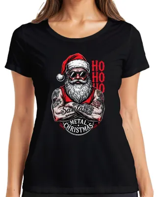 Obrázok produktu pre Dámske tričko Metal Christmas Santa Metal Christmas Tattooed Biker Rock, čierne, XL