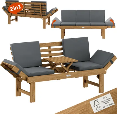 Produktbild von CASARIA® Gartenbank Wetterfest Holz mit Tisch 200x50cm Klappbar 320kg Belastbar FSC®-zertifiziert 3-Sitzer Garten Balkon Holzbank Akazie 3 Personen