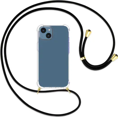 Produktbild von Handykette Backcover-Schutzhülle mit Band (Metall goldfarben) für Apple iPhone 14 (6.1'') - schwarz