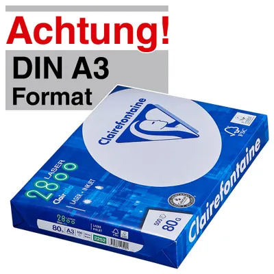 Produktbild von Clairefontaine A3 80 g/m2 500 sht, 80 g/m², Weiß, 20 - 80%, 15 - 35 °C, 0 - 40 °C, 20 - 80%