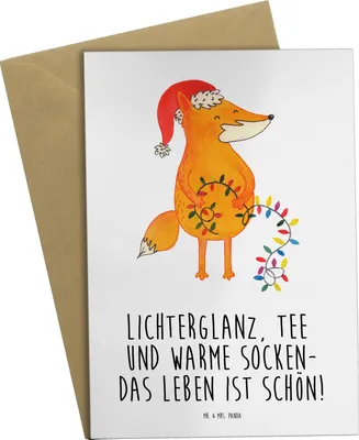 Produktbild von Mr. & Mrs. Panda Grußkarte Fuchs Weihnachten - Weiß - Geschenk, Winter, vatertagskarte, weihnachtskarten, Heiligabend, Füchse, einladungskarten, Grußkarten, Nikolaus