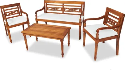 Produktbild von 4-tlg. Garten-Lounge-Set mit Auflagen Massivholz Teak