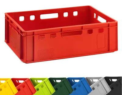 Image de 1x BURI caisse à viande E2 rouge 60x40x20cm caisse de stockage, caisse de boucherie Eurobox d'Allemagne alimentaire, robuste, empilable