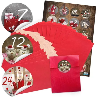 Produktbild von Adventskalender Tüten rot 9,5 x 14 cm mit Zahlen 1–24 für WeihnachtenFotomotive Weihnachten