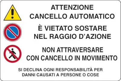 Immagine prodotto di CARTELLO 'ATTENZIONE CANCELLO AUTOMATICO' 20x30 cm