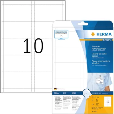 Produktbild von Einsteck-Namensschilder A4 90x54mm 250 Stück (25 Blatt) Packung mit 32 Stück