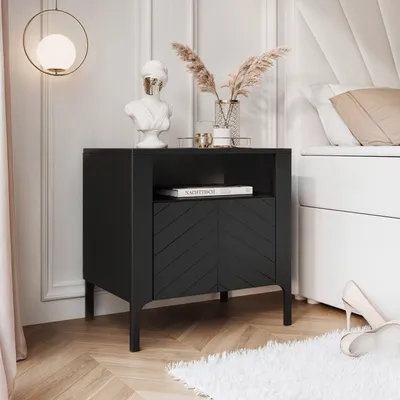 Produktbild von IDOHOME-Nachttisch LORIEN Nachtschrank mit Metallbeine Schwarz modernes Design Beistelltisch fürs Schlafzimmer