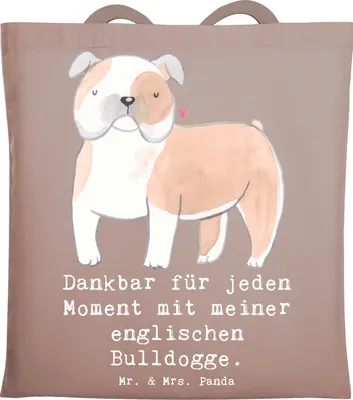 Produktbild von Mr. & Mrs. Panda Tote Bag Englische Bulldogge Moment - Braun Pastell - Geschenk, Tasche, Shopping, Beutel, Unitasche, Uni, English Bulldog