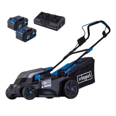 Produktbild von Scheppach Akku-Rasenmäher Set BC-MP380-X inkl. 2x 4Ah Akku + 4,5A Doppelladegerät | 38 cm Schnittbreite | 45 L Fangbox | 6 Stufen Schnitthöhen