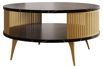Produktbild von MIRJAN24 Couchtisch Roenni Gold, Wohnzimmer Kaffeetisch, Beine und Seiten aus Stahl (Farbe: Gold / Black Pietra Grigia)