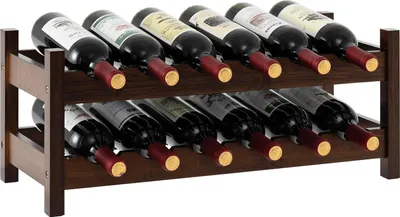 Produktbild von GOPLUS Weinregal Bambus, 2-stufiger Flaschenregal für 12 Flaschen, Weinständer für Arbeitsplatte, Schrank,Vorratskammer, 24 x 60,5 x 25 cm (Schwarz)