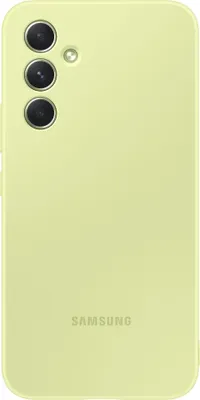 The back of a lime green Samsung phone case with a camera bump.