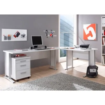 Produktbild von Eckschreibtisch "OFFICE LINE" Winkelschreibtisch Schreibtisch Rollcontainer Büro / Farbe: Weiß