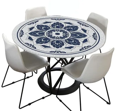 Zdjęcie produktu dla Obrus outdoor, okrągły, 120 cm, zmywalny, wodoodporny, niebiesko-biały