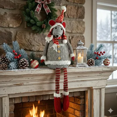 Imagen del producto de Ratón de invierno, color gris, aproximadamente 40 cm - Decoración navideña