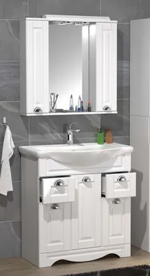 Produktbild von VCM 3-tlg. Waschplatz | Waschtisch Unterschrank 75 cm | Badmöbel Set mit Waschbecken und Spiegelschrank | praktische Schubladen | Landhaus | Komplettset Casalo XL
