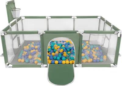 Produktbild von Selonis Laufstall Baby Großer Spielplatz Mit 100 Bälle Laufgitter Für Kinder, Grün:Türkis/Blau/Gelb/Transparent