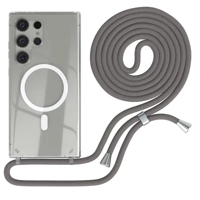 Produktbild von EAZY CASE - Handykette kompatibel mit Samsung Galaxy S24 Ultra Kette zum Umhängen Stoßfest Handyhülle für Galaxy S24 Ultra Silikon Hülle mit Band Handytasche Transparent als Fallschutz in Anthrazit