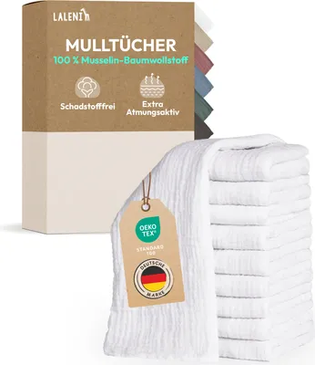 Produktbild von Laleni 20er Set Mulltücher Spucktücher Baby - Saugstarke Mullwindeln aus 100% Baumwolle, ® Moltontücher, Musselin Tuch Baby, 70x70 cm, weiß