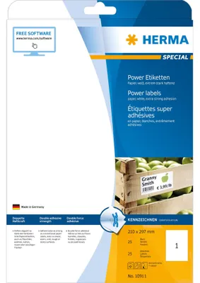 Obrázek produktu pro HERMA 10911, Bílá, Samolepicí štítek, A4, Papír, Laserová/inkoustová tiskárna, Permanentní