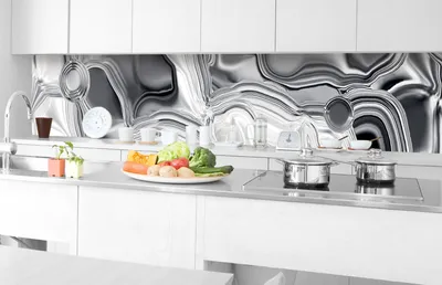 Produktbild von Küchenrückwand Folie selbstklebend FLÜSSIGES SILBER 350 x 60 cm - Klebefolie - Dekofolie - Spritzschutz für Küche -