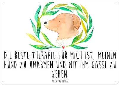 Produktbild von Mr. & Mrs. Panda Metallbild Hund Blumen DIN A6 - Weiß - Geschenk, Nostalgieschild, Ranke, Türschild, Gassi gehen, Wandbild, Schild, Umarmen, Hunde, tafel, Magnetschild