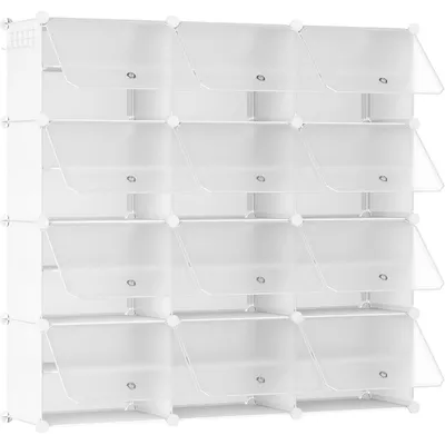 Image de Étagère à chaussures avec 12 compartiments, pouvant contenir 48 paires de chaussures, dimensions par compartiment : 40 x 30 x 30 cm, couleur : blanc
