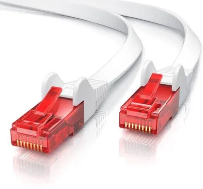 Productafbeelding van 10m Cat 6 netwerkkabel plat - Gigabit Ethernet LAN - RJ45 kabel vlakbandkabel installatiekabel - 10 100 1000 Mbit s - patchkabel platte kabel - wit