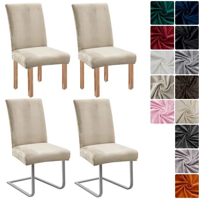 Immagine prodotto di Copri sedie in velluto, set da 4, color champagne, universali, elasticizzati e lavabili