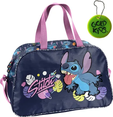 Produktbild von Goldkids Handtasche Sporttasche Stitch Motiv Trainingstasche Schultertasche Tasche Reisetasche Sport Bag inkl. leuchtender Anhänger