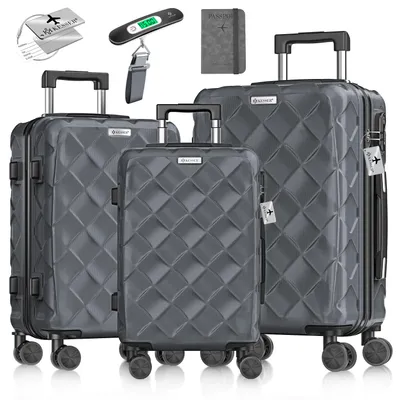 Image de Ensemble de valises KESSER® 3 pièces | Ensemble de valises + bagage à main | Valises à coque rigide en ABS avec roulettes, serrure à combinaison, pèse-bagages et portefeuille de voyage, roulettes 360°
