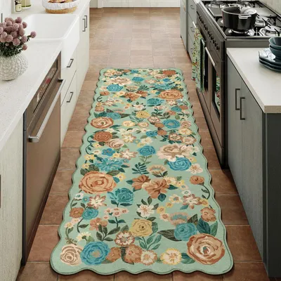 Immagine prodotto di Tappeto per corridoio, 60x240 cm, verde, lavabile, motivo a onde, in poliestere