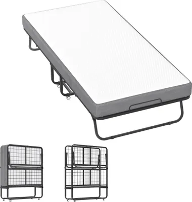 Productafbeelding van LZQ Vouwbed 90x2000 cm, gastbed met matras, stalen frame en universele wielen, ruimtebesparend klapbaar ontwerp, reiskussen voor thuis, kantoor, ziekenhuis