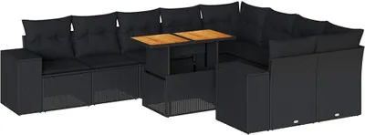 Produktbild von 10-tlg. Garten-Sofagarnitur mit Kissen Schwarz Poly Rattan