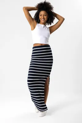 Produktbild von Gestreifter Maxirock mit Schlitz, Dark Navy, S