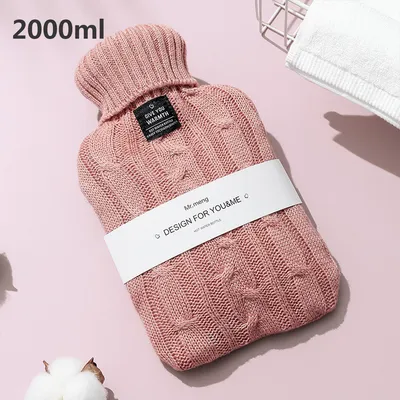 Produktbild von Wärmflasche mit weichem Strickbezug Auslaufsichere Wärmeflasche Bettflasche zur Schmerzlinderung aus Naturkautschuk für Kinder 2000ml Rosa