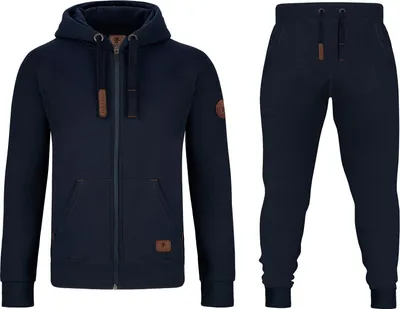 Produktbild von O'Poppy Jogginganzug Herren 2-teilig mit Lederpatches und Kapuze dunkelblau, Größe:M