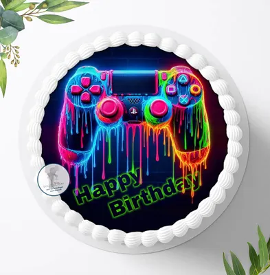 Produktbild von Für die Geburtstags Torte ein Tortenaufleger, Zuckerbild mit dem Motiv: Gamer, Essbares Foto für Torten, Fondant, Ø 20cm, 2251z