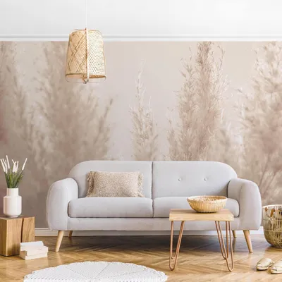 Produktbild von Fototapete Blumen - Vliestapete - Bildtapete UV-beständig Gräser beige Landhaus Wandtapete geruchsfrei