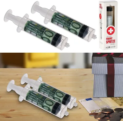 Produktbild von Finanzspritze 2er Set Geldgeschenk Spritze Geld Verpackung Geldspritze Wunscherfüller