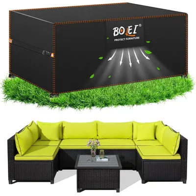 Zdjęcie produktu dla Pokrowiec na meble ogrodowe, odporny na warunki zimowe, wykonany z tkaniny Oxford 420D, wodoodporny i wiatroodporny, o wymiarach 200x160x70 cm, z otworami wentylacyjnymi i torbą do przechowywania