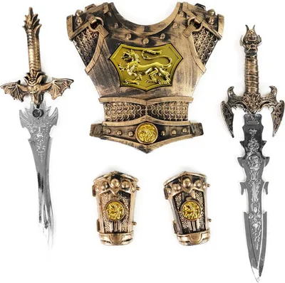 Produktbild von Rappa 197541 Set für kleine Ritter - Ritterschild mit Drachenmotiv, Handschutz und Zwei Schwerter