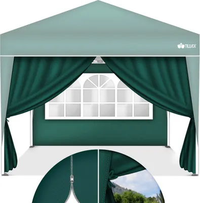 Produktbild von tillvex® 2X ściana boczna zielona do altany 3x3m i 3x6m | składane panele boczne altany wodoodporne | okno boczne i zamek błyskawiczny | ściany boczne do namiotu ogrodowego namiot imprezowy