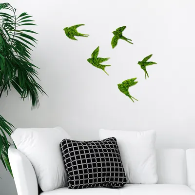 Produktbild von Wallity, Swallows, Dekoratives Wandaccessoire aus Metall, 100 % MDF / MOOS, Grün, 19 x 19 cm