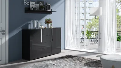 Produktbild von Sideboard Kommode DALLAS 135x90x40cm Schwarz HGL / Weiss HGL