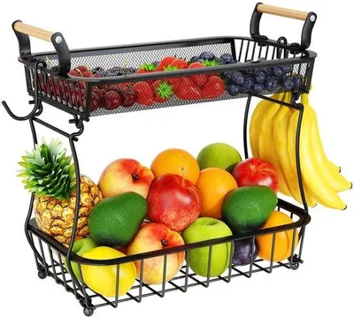 Produktbild von Famanu Obstkorb mit 2 Ebenen und Bananenhaltern - schwarz