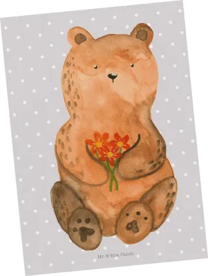 Produktbild von Mr. & Mrs. Panda Postkarte Bär Dankbar - Grau Pastell - Geschenk, Teddy, Dankeschön, Danke, bildkarte, Blumen, einzelkarte, Ansichtskarten, kunstkarte, Postkarten
